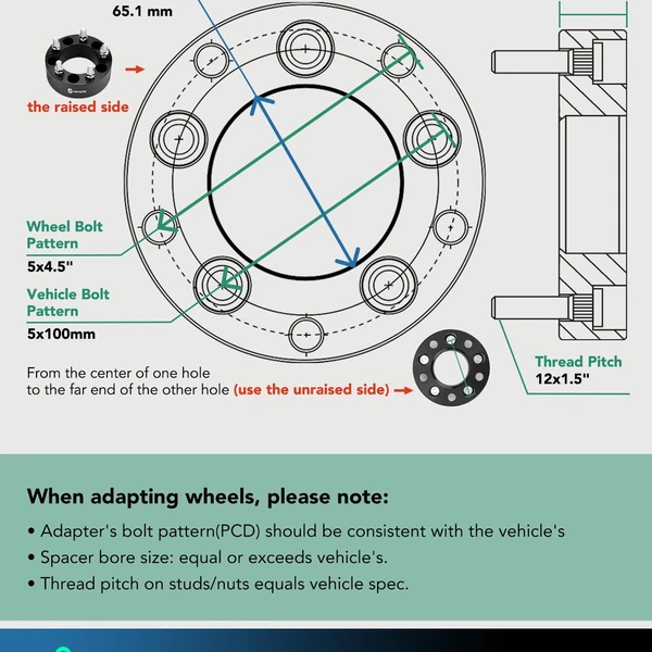 2 Pcs 5x100mm to 5x4.5 inch Wheel Adapter M12x1.5 65.1mm 1.5 inch for 2006-2011 Chevrolet HHR