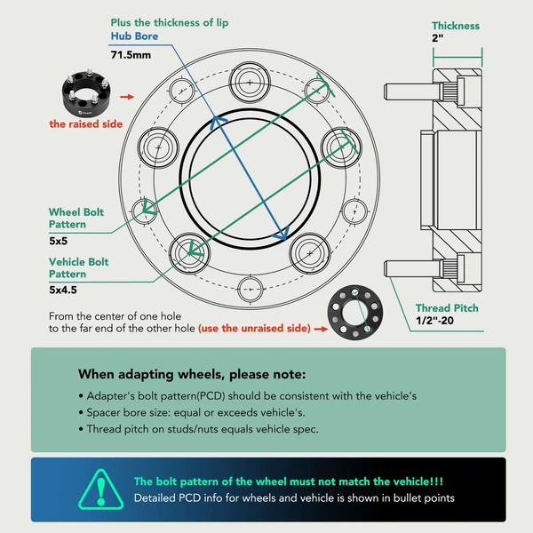 4 Pcs 5x4.5 to 5x5 Wheel Adapter 1/2-20 71.5mm 2 inches for 2004-2007 Ford Freestar