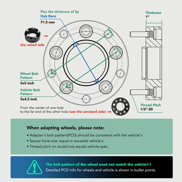 4 Pcs 5x4.5 inch to 5x5 inch Wheel Adapter 1/2 inch-20 71.5mm 1 inch for 2004-2007 Ford Freestar
