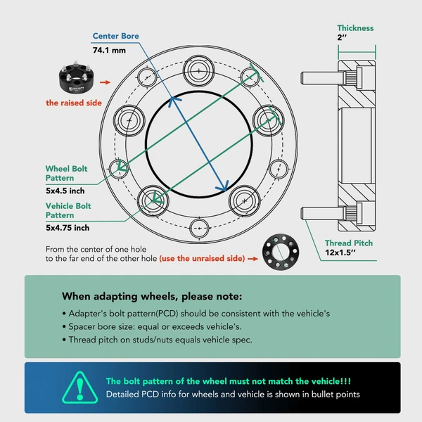4 Pcs 5x4.75 inch to 5x4.5 inch Wheel Adapters 12x1.5 inch 74.1mm 2 inch for 1982-2002 Chevrolet Camaro