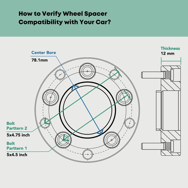 4 Pcs 5x4.75 inch or 5x4.5 inch Wheel Spacers 78.1mm 12mm for 1991-2007 Dodge Grand Caravan