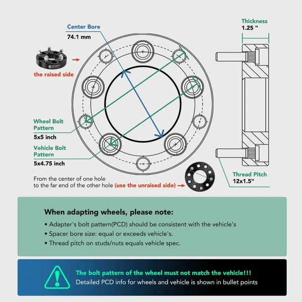 4 Pcs 5x4.75 to 5x5 inches Wheel Adapters 12x1.5 inches 74.1mm 1.25 inches for 1964-1987 Chevrolet El Camino