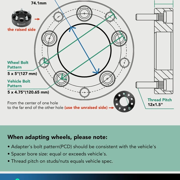 2 Pcs 5 x 4.75 inch to 5 x 5 inch Wheel Adapters 12x1.5 inch 74.1 mm 2 inch for Chevrolet Camaro