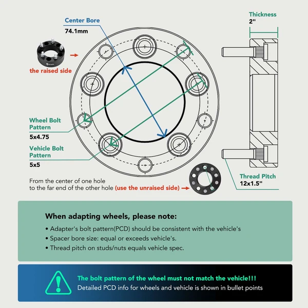 4 Pcs 5x4.75 to 5x5 inches Wheel Adapters 12x1.5 inches 74.1 mm 2 inches for 1991-2004 GMC Sonoma