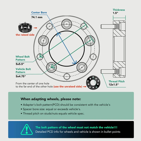 4 Pcs 5 x 4.75 inch to 5 x 5.5 inch Wheel Adapters 12x1.5 inch 74.1mm 1.5 inch for Chevrolet GMC