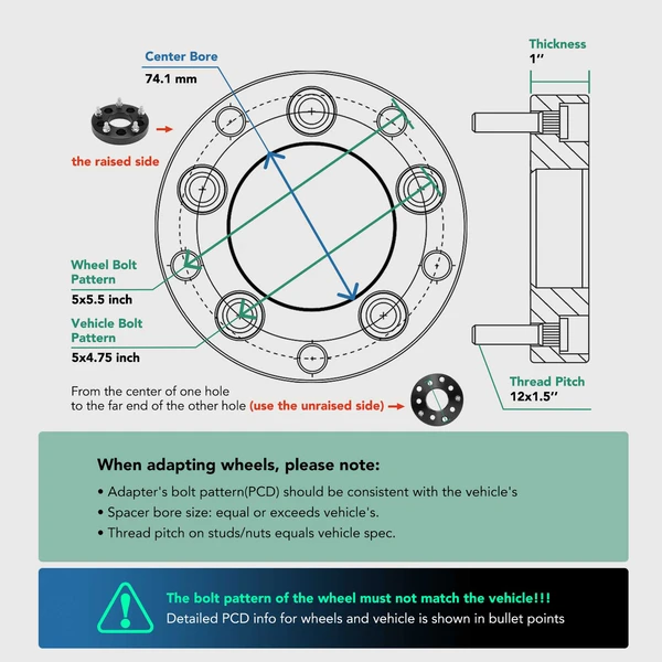 2 Pcs 5x4.75 inch to 5x5.5 inch Wheel Adapters 12x1.5 inch 74.1mm 1 inch for 1982-2002 Chevrolet Camaro