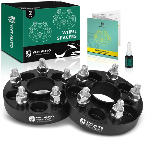 2 Pcs 1 inch Black 5x3.94 to 5x3.94 inches Wheel Spacers M12x1.5 57.1mm for 2001-2010 Chrysler PT Cruiser