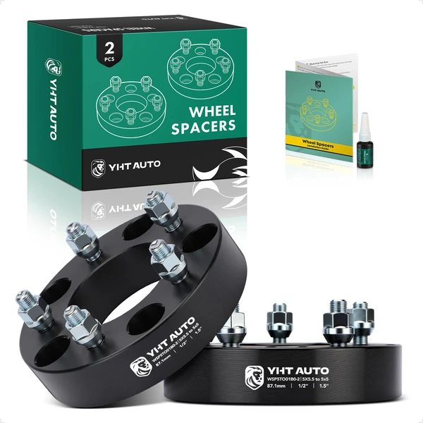 2 Pcs 1.5 inches Black 5x5 to 5x5.5 inches Wheel Adapters 0.5 inch x 20 87.1mm for Ford F-150