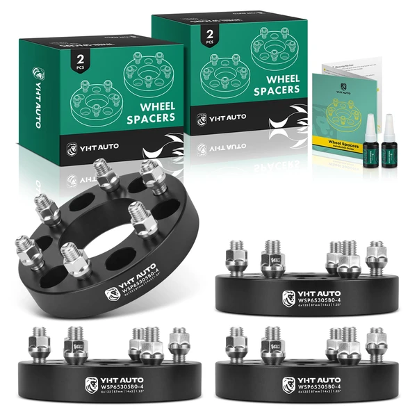 4 Pcs 1.25 inches Black 6x5.3 to 6x5.3 inches Wheel Spacers M14x2 87mm for Ford F-150