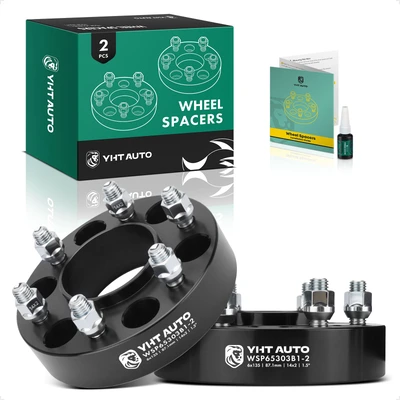 2 Pcs 1.5 inches Black 6x5.3 to 6x5.3 inches Wheel Spacers M14x2 87.1mm