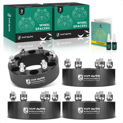 4 Pcs 2 inches Black 6x5.5 to 6x5.5 inches Wheel Spacers M12x1.25 108mm