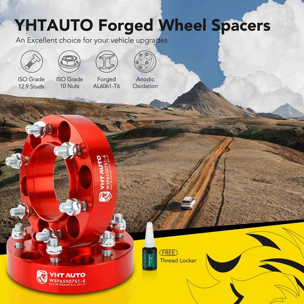 4 Pcs 1.5 inches Red 6x5.5 to 6x5.5 inches Wheel Spacers M12x1.5 106mm for Toyota Tacoma