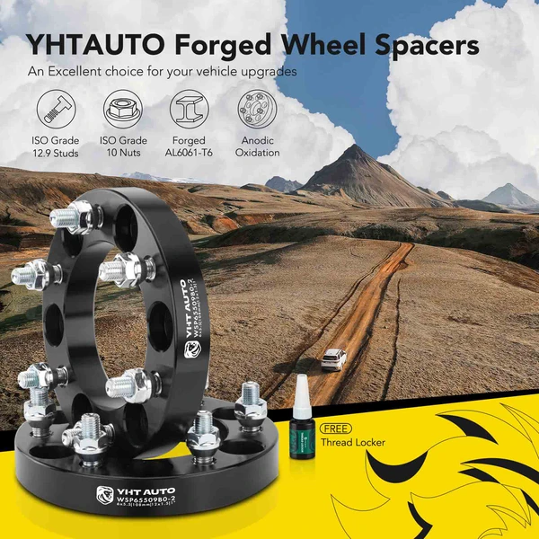 2 Pcs 1 inch Black 6x5.5 to 6x5.5 inches Wheel Spacers M12x1.5 108mm for 1995-2022 Toyota Tacoma