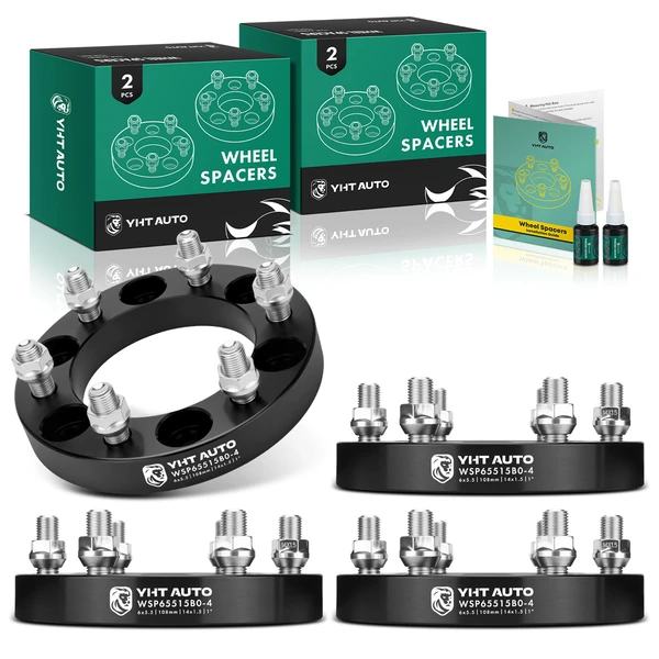 4 Pcs 1 inches Black 6x5.5 to 6x5.5 inches Wheel Spacers M14x1.5 108mm for Chevy K2500 Silverado