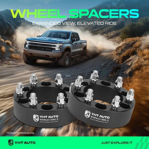 2 Pcs 2 inches Black 6x5.5 to 6x5.5 inches Wheel Spacers M14x1.5 108mm for Chevy Silverado 1500