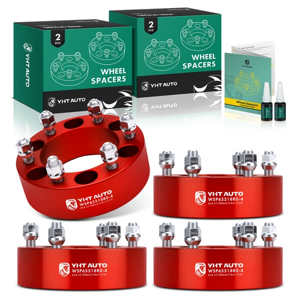 4 Pcs 2 inches Red 6x5.5 to 6x5.5 inches Wheel Spacers M14x1.5 108mm for 2023 Cadillac Escalade ESV