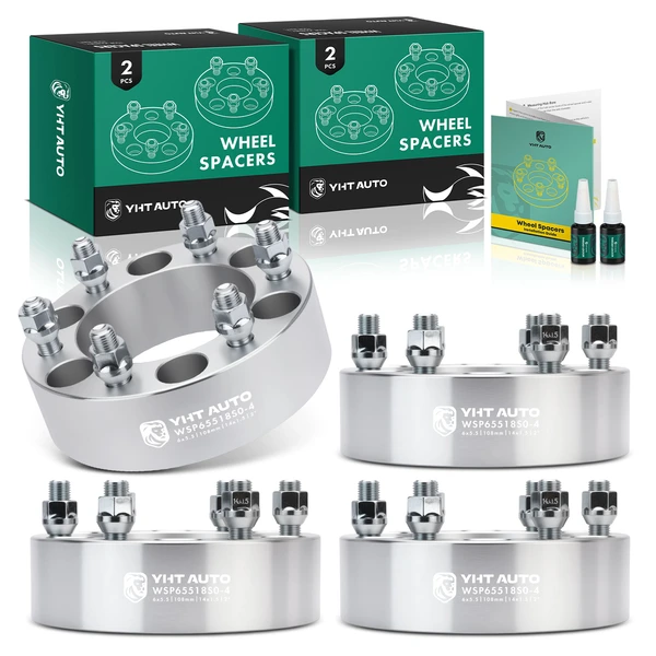 4 Pcs 2 inches Silver 6x5.5 to 6x5.5 inches Wheel Spacers M14x1.5 108mm for Cadillac GMC