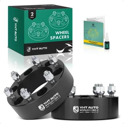 2 Pcs 2 inches Black 6x5.5 to 6x5.5 inches Wheel Spacers M12x1.5 108mm