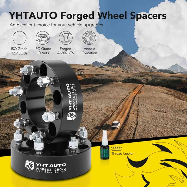 2 Pcs 2 inches Black 6x5.5 to 6x5.5 inches Wheel Spacers M12x1.5 108mm for 2004-2012 GMC Canyon