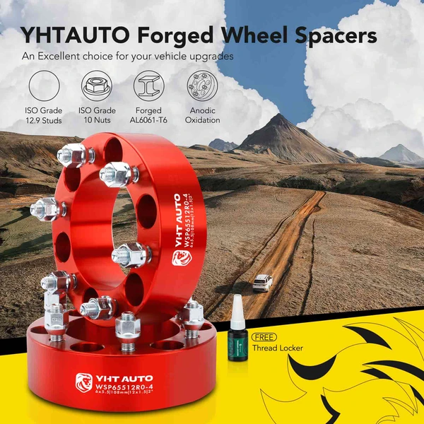 4 Pcs 2 inches Red 6x5.5 to 6x5.5 inches Wheel Spacers M12x1.5 108mm for Toyota Tacoma