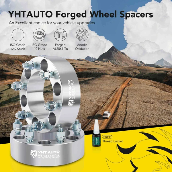 4 Pcs 2 inches Silver 6x5.5 to 6x5.5 inches Wheel Spacers M12x1.5 108mm for 1994-2002 Honda Passport