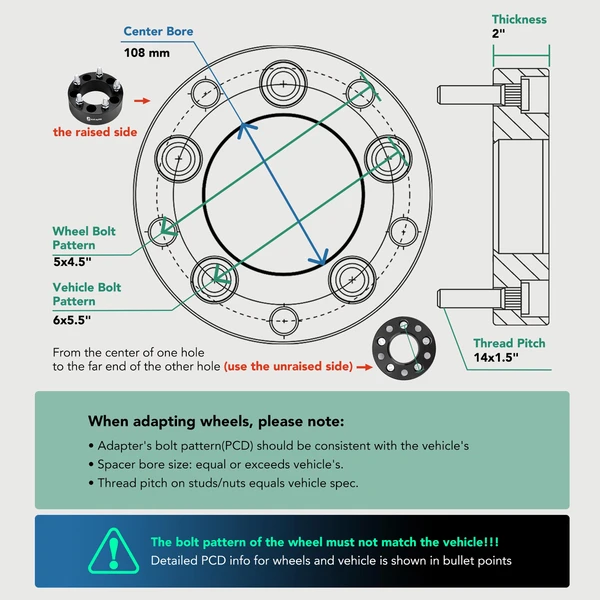 4 Pcs 6x5.5 to 5x4.5 inches Wheel Adapters 14x1.5 108mm 2 inches for 1991-2000 Chevrolet K2500