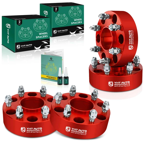 4 Pcs 2 inches Red 6x5.5 to 6x5.5 inches Wheel Spacers M14x1.5 78.1mm for 2000-2021 GMC Yukon