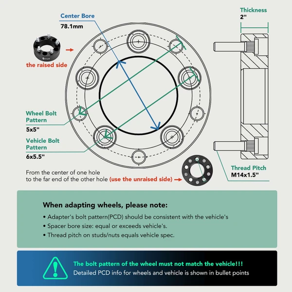 4 Pcs 6x5.5 inch to 5x5 inch Wheel Adapters 14x1.5 inch 78.1mm 2 inch for Chevrolet Cadillac GMC