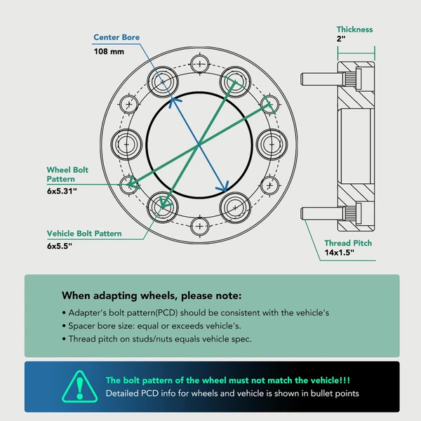 4 Pcs 6 x 5.5 inch to 6 x 5.31 inch Wheel Adapters 14x1.5 108mm 2 inch for 2007-2021 GMC Sierra 1500
