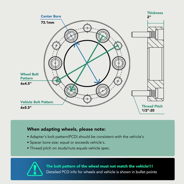 2 Pcs 6x4.5 inch to 6x5.5 inch Wheel Adapters 1/2 inch-20 73.1 mm 2 inch for 1992-2006 2008-2010 2015-2017 Dodge Viper