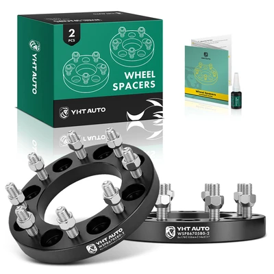 2 Pcs 1 inches Black 8x6.69 to 8x6.69 inches Wheel Spacers M14x2 125mm