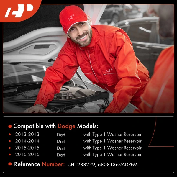 Windshield Washer Fluid Reservoir with Cap & Pump & Filler Neck for Dodge Dart