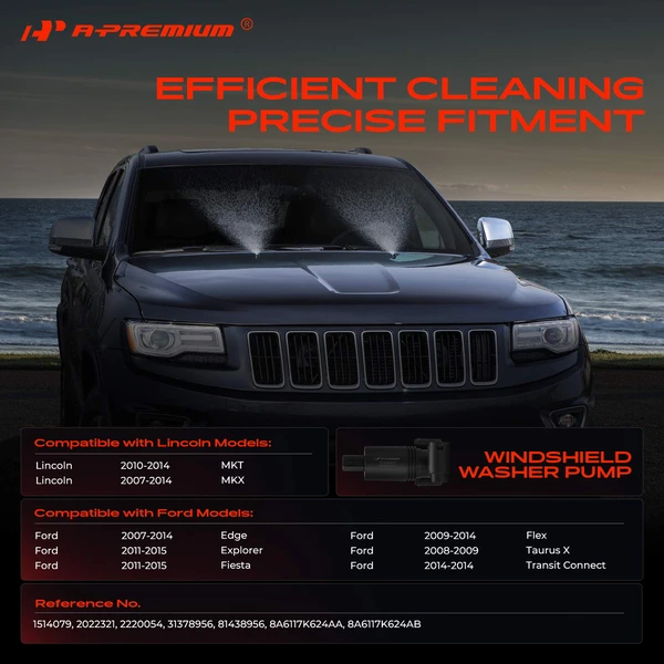 Front Windshield Washer Pump with Rubber Grommet for Ford Explorer Edge Fiesta