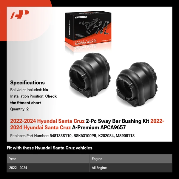 2022-2024 Hyundai Santa Cruz 2-Pc Sway Bar Bushing Kit 2022-2024 Hyundai Santa Cruz A-Premium APCA9657