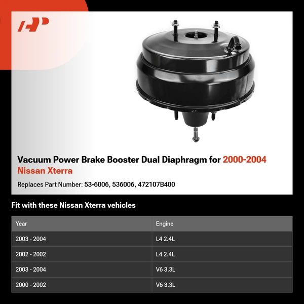 Vacuum Power Brake Booster Dual Diaphragm for 2000-2004 Nissan Xterra
