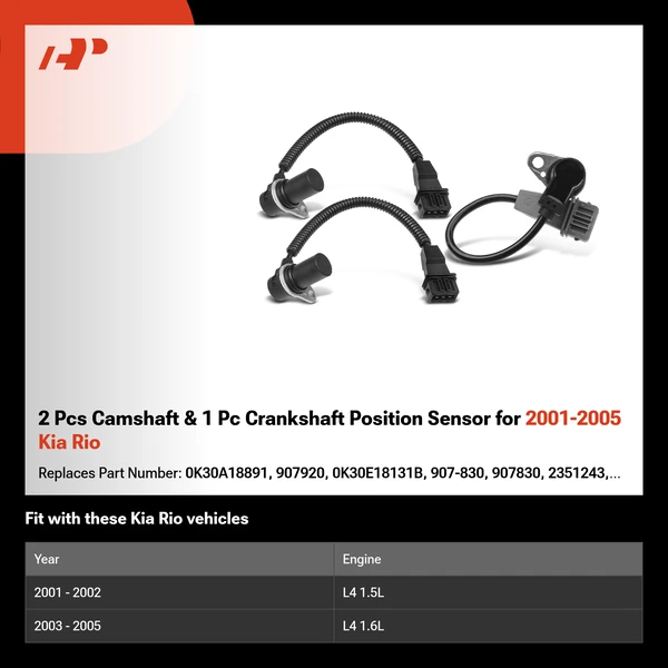 2 Pcs Camshaft & 1 Pc Crankshaft Position Sensor for 2001-2005 Kia Rio