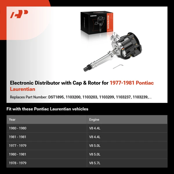 Electronic Distributor with Cap & Rotor for 1977-1981 Pontiac Laurentian