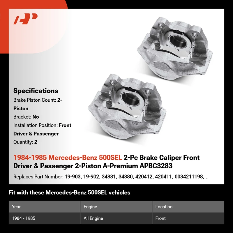 1984-1985 Mercedes-Benz 500SEL 2-Pc Brake Caliper Front Driver & Passenger 2-Piston A-Premium APBC3283