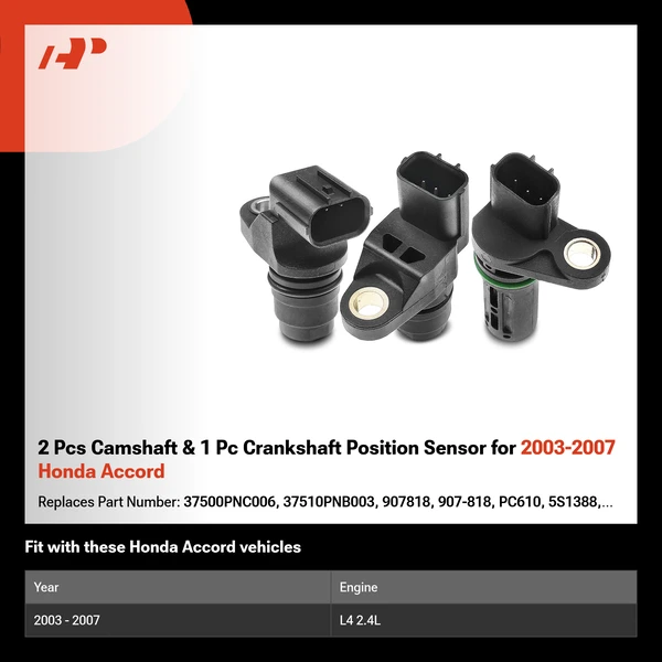 2 Pcs Camshaft & 1 Pc Crankshaft Position Sensor for 2003-2007 Honda Accord