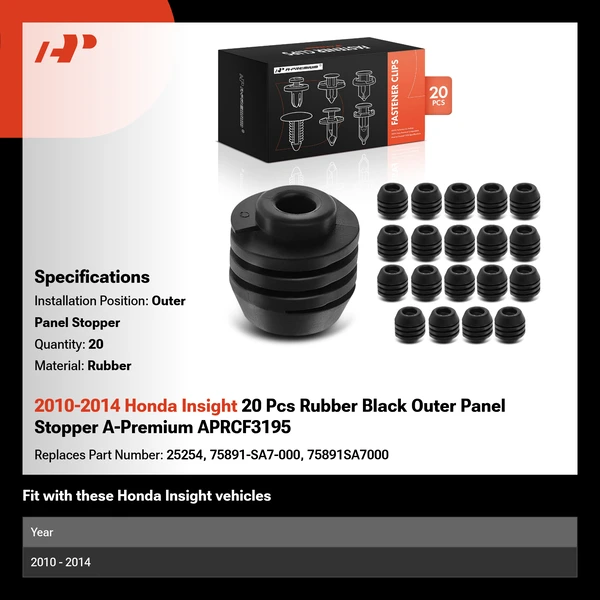 2010-2014 Honda Insight 20 Pcs Rubber Black Outer Panel Stopper A-Premium APRCF3195