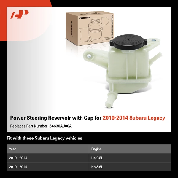 Power Steering Reservoir with Cap for 2010-2014 Subaru Legacy