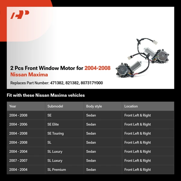 2 Pcs Front Window Motor for 2004-2008 Nissan Maxima