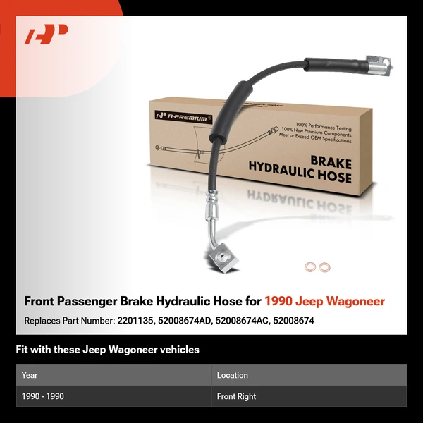 Front Passenger Brake Hydraulic Hose for 1990 Jeep Wagoneer