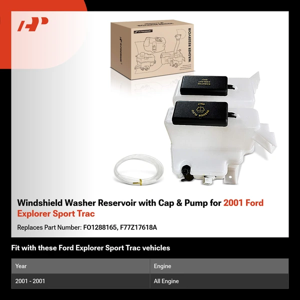 Windshield Washer Reservoir with Cap & Pump for 2001 Ford Explorer Sport Trac