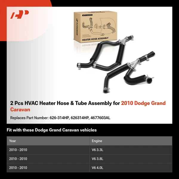 2 Pcs HVAC Heater Hose & Tube Assembly for 2010 Dodge Grand Caravan