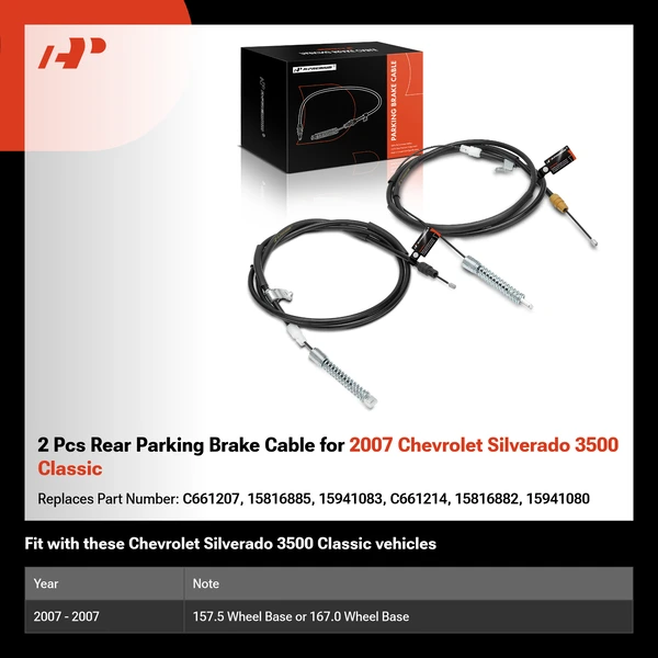 2 Pcs Rear Parking Brake Cable for 2007 Chevrolet Silverado 3500 Classic