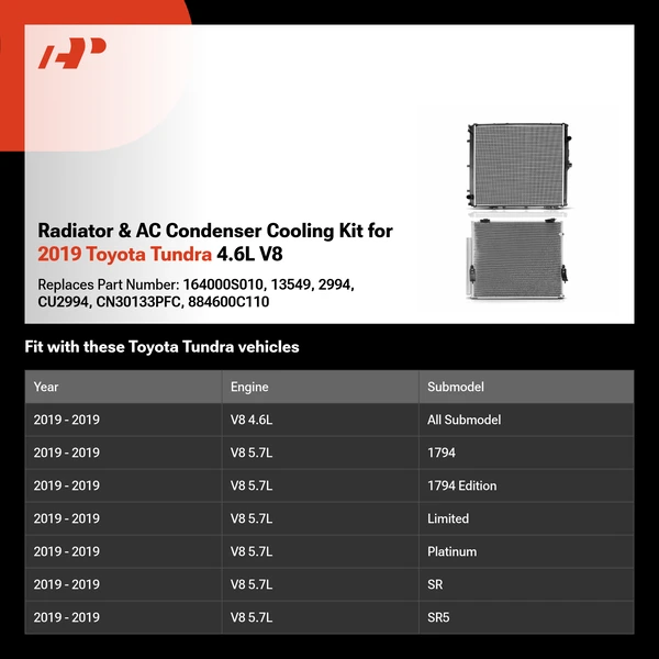 Radiator & AC Condenser Cooling Kit for 2019 Toyota Tundra 4.6L V8