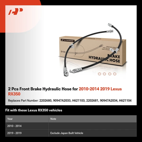 2 Pcs Front Brake Hydraulic Hose for 2010-2014 2019 Lexus RX350