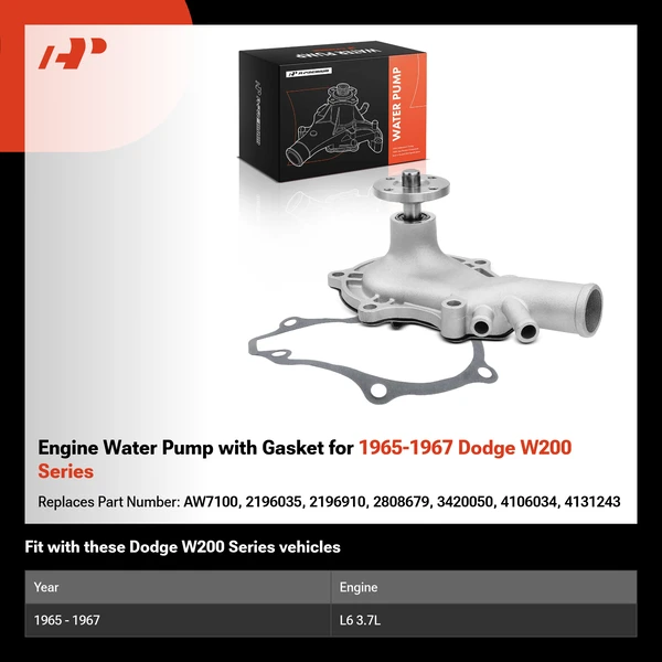 Engine Water Pump with Gasket for 1965-1967 Dodge W200 Series