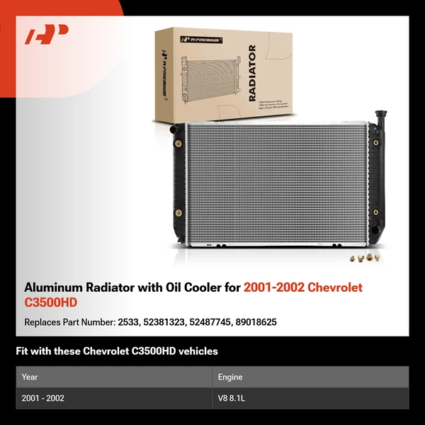 Aluminum Radiator with Oil Cooler for 2001-2002 Chevrolet C3500HD